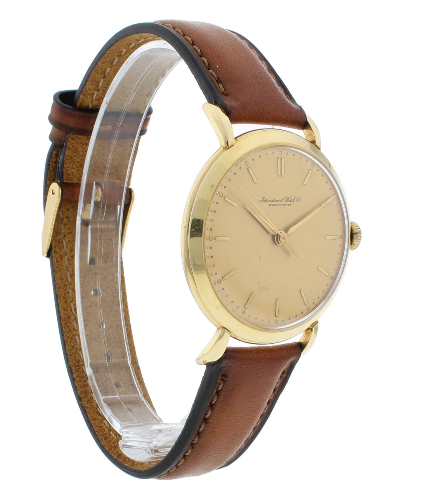 IWC 36mm Manual Hand Wind 18k Yellow Gold Aftermarket Strap Vintage Men's Watch