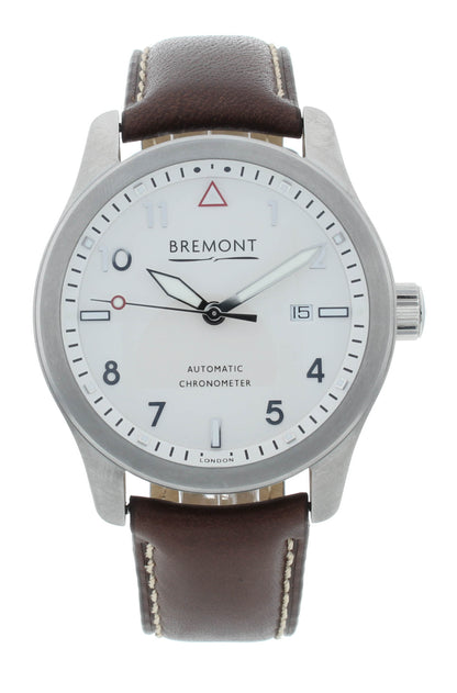 Bremont Solo 43mm Automatic Steel White Dial Brown Strap Men's Watch SOLO43-WS-H