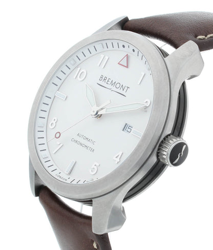 Bremont Solo 43mm Automatic Steel White Dial Brown Strap Men's Watch SOLO43-WS-H
