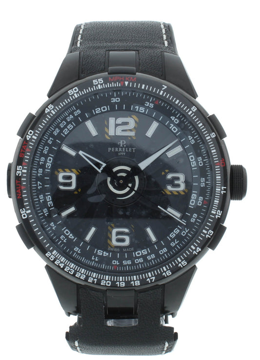 Pre-Owned Perrelet Turbine Pilot Black Dial 48mm Automatic Men’s Watch A1086/1A