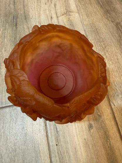 Daum France Crystal Bouquet Candle Holder Red Orange Pate de Verre 05377