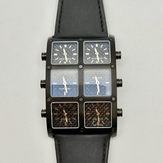 IceLink Senator Six Time Zone XL 40X56mm Quartz Men's Steel Watch PVDSATNDA