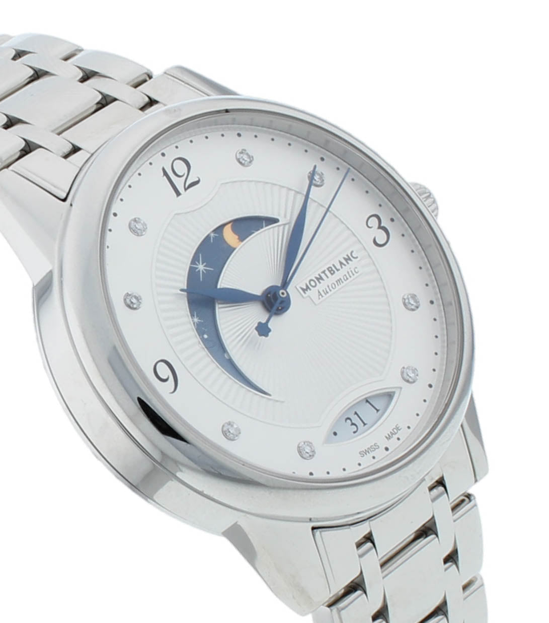 Montblanc Boheme 34mm Auto Silver Diamond Dial Moonphase Ladies Watch 114731