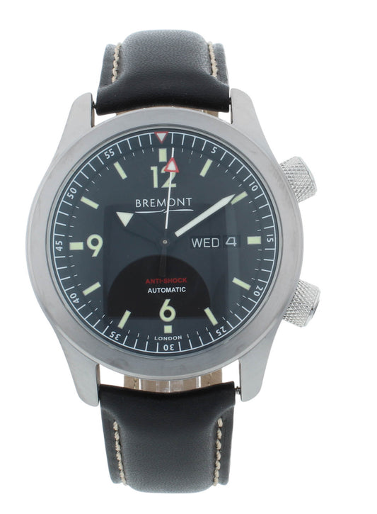 Bremont U-2 43mm Black Dial Day/Date Automatic Leather Strap Men's Watch U2-R-S