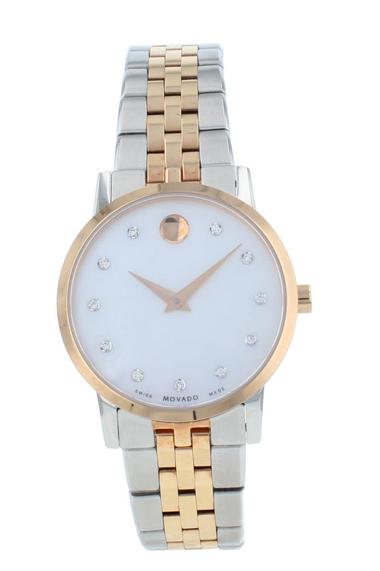 Movado Museum Classic 28mm White MOP Dial Two-Tone Quartz Ladies Watch 607209
