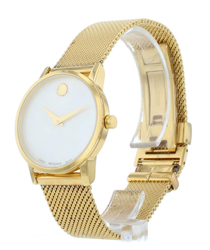 Pre-Owned Movado Museum Classic 28mm Yellow Gold Tone Quartz Ladies Watch 607351