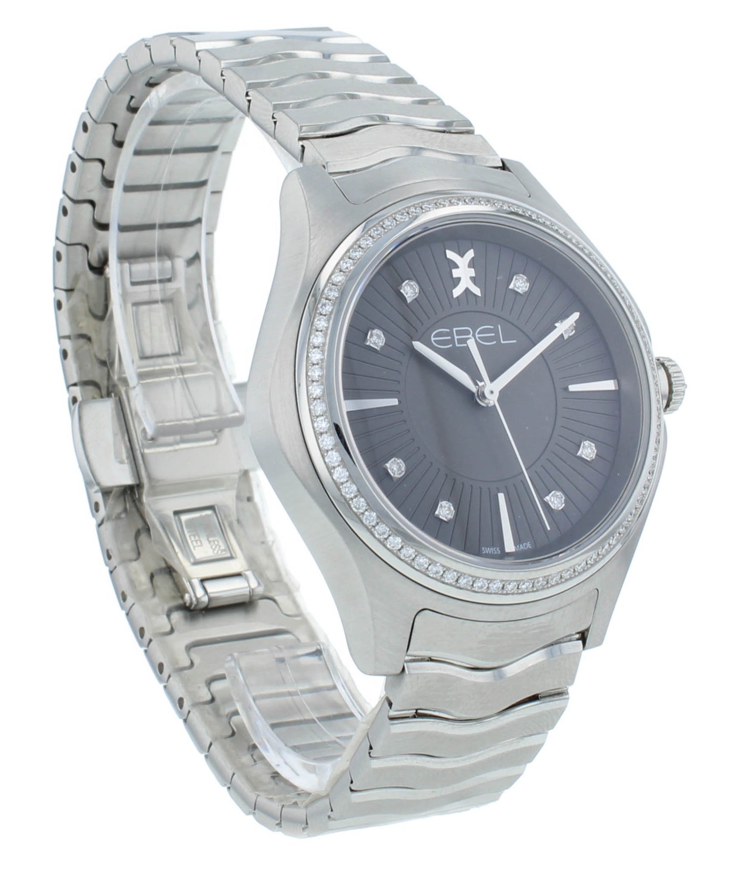 Ebel Wave 35mm Quartz Gray Dial Diamond Bezel Ladies Watch 1216304