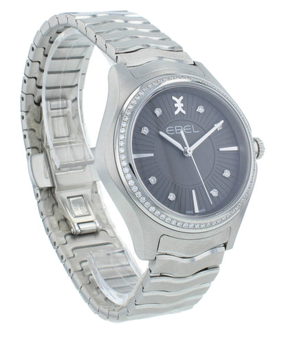 Ebel Wave 35mm Quartz Gray Dial Diamond Bezel Ladies Watch 1216304