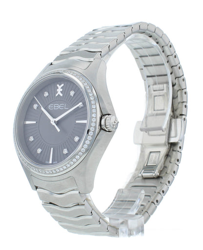 Ebel Wave 35mm Quartz Gray Dial Diamond Bezel Ladies Watch 1216304