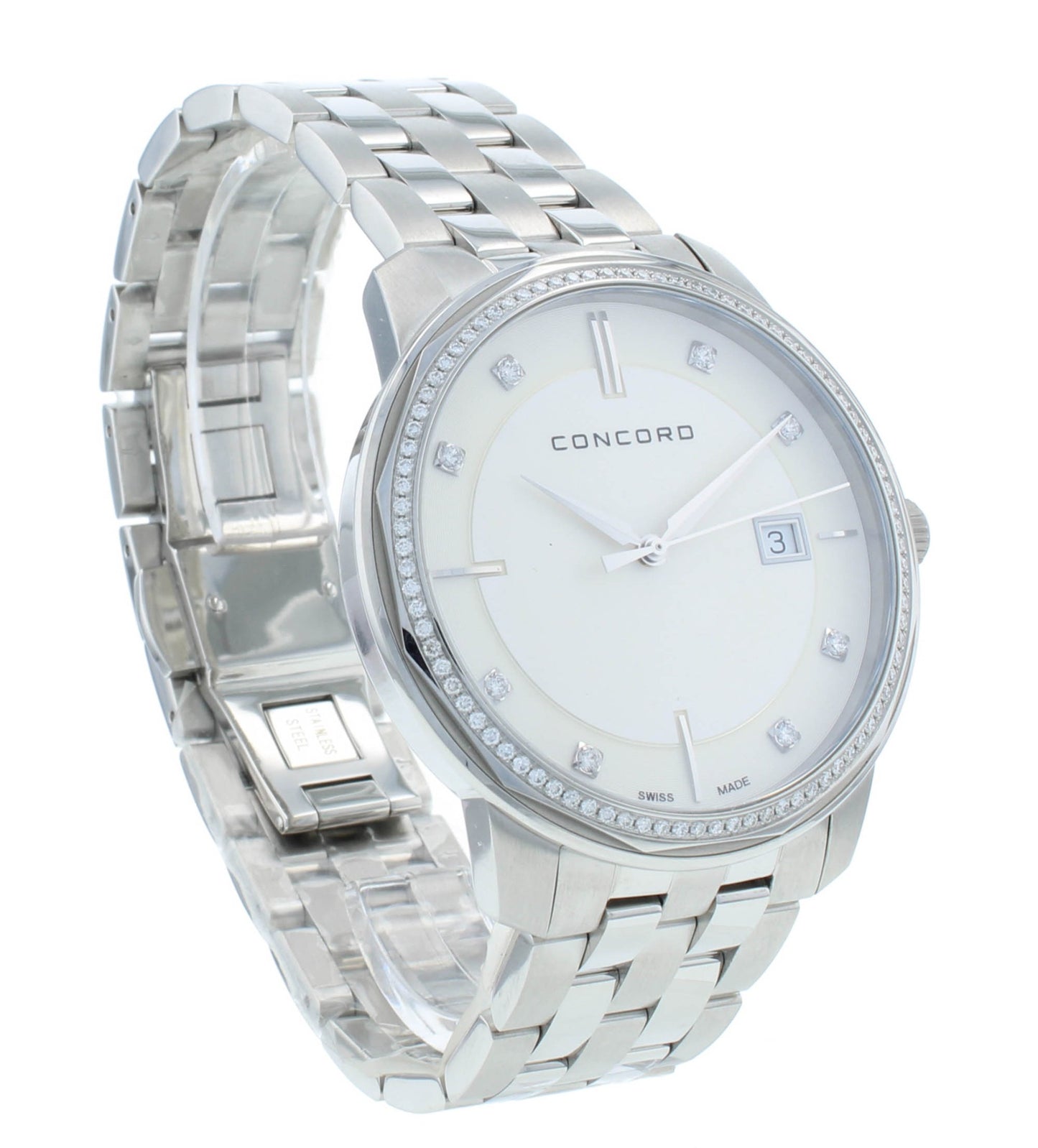 Concord Bennington 40mm Quartz Silver Dial Diamond Bezel Men's Watch 320486