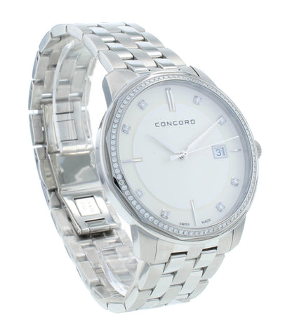 Concord Bennington 40mm Quartz Silver Dial Diamond Bezel Men's Watch 320486