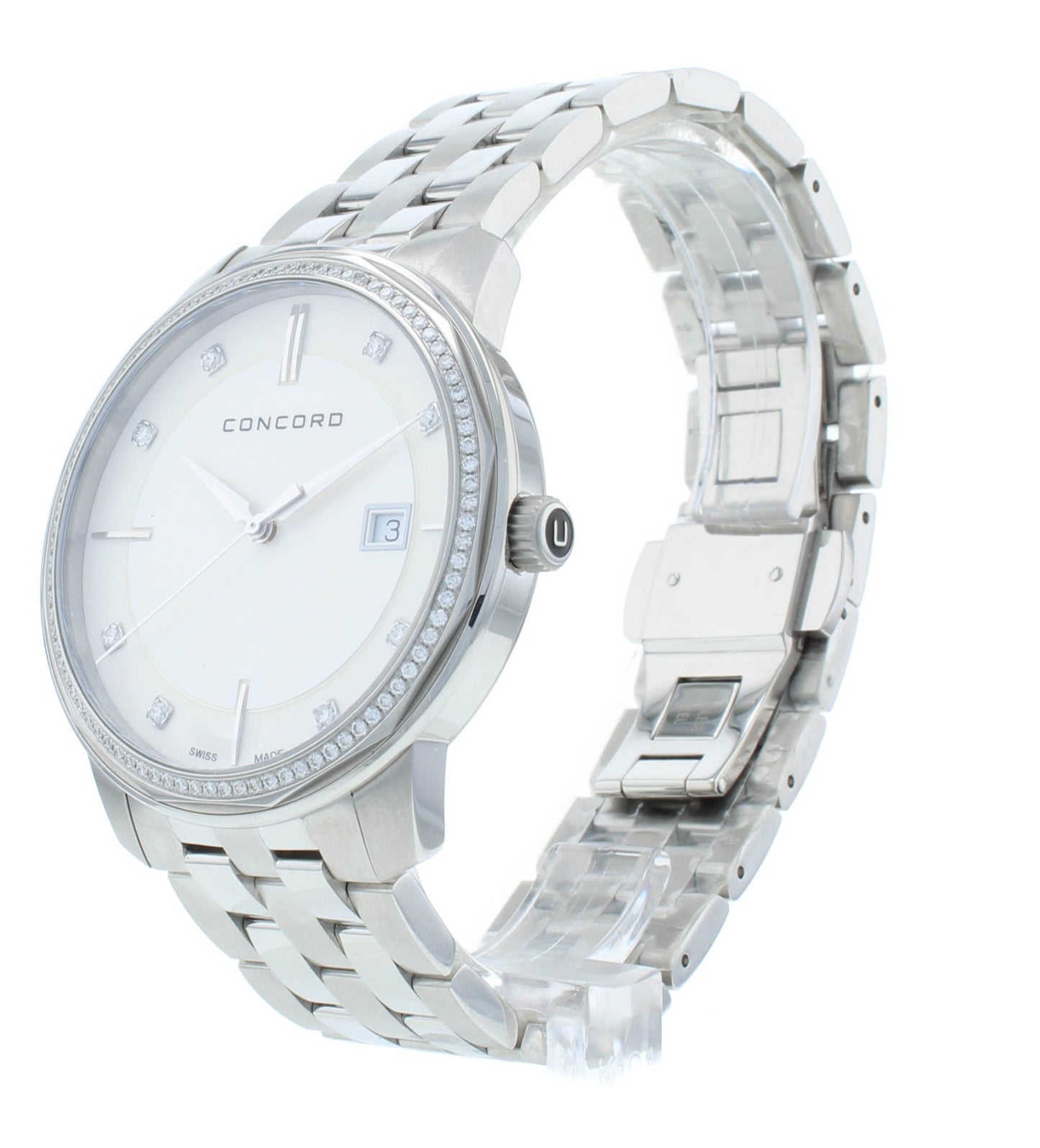 Concord Bennington 40mm Quartz Silver Dial Diamond Bezel Men's Watch 320486