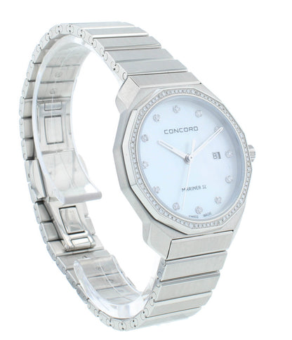 Concord Mariner SL 30mm Quartz White MOP Dial Diamond Bezel Ladies Watch 320469