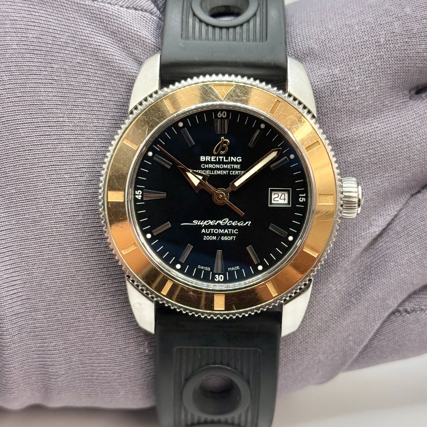 Breitling Superocean 42mm Steel & 18k Rose Gold Black Dial Men's Watch U17321