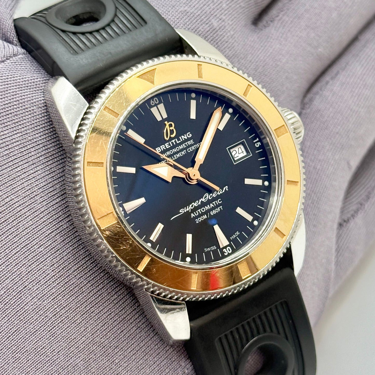 Breitling Superocean 42mm Steel & 18k Rose Gold Black Dial Men's Watch U17321