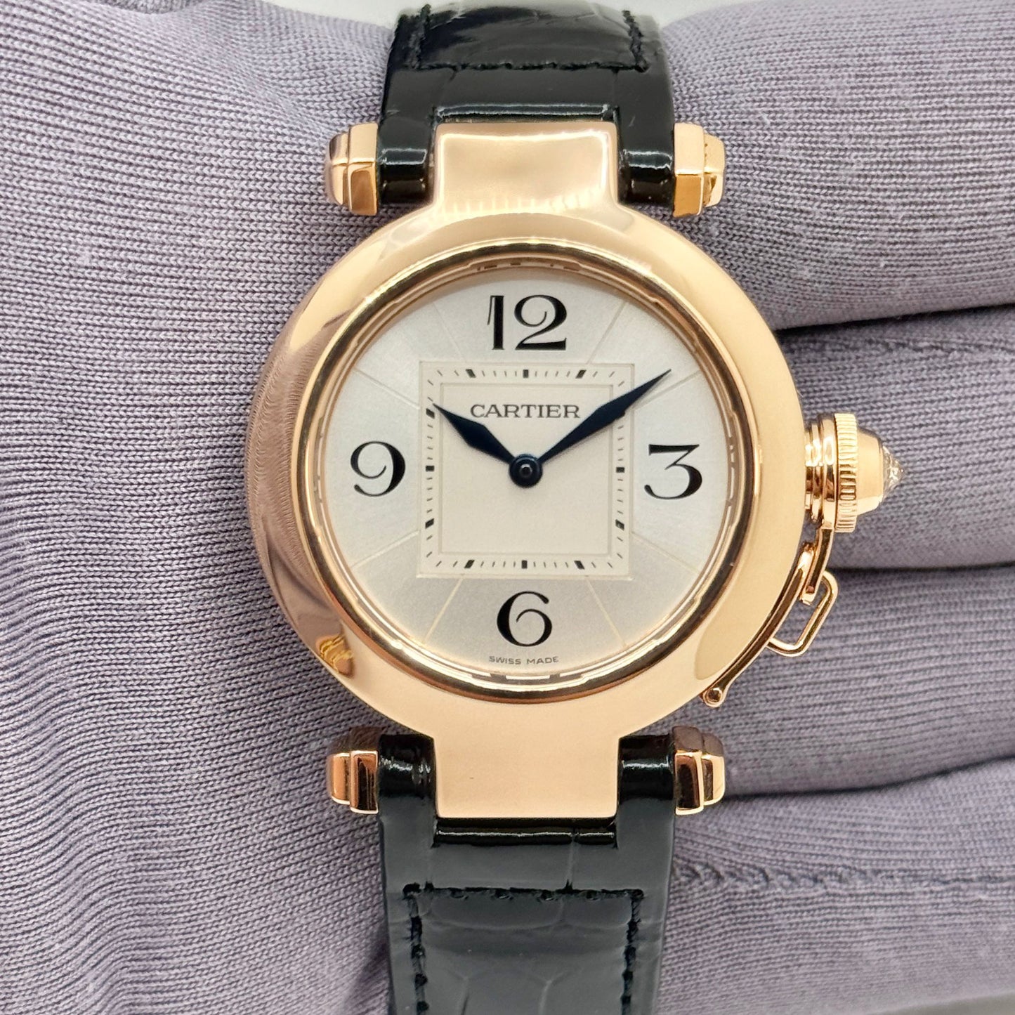 Cartier Pasha 32mm Quartz 18k Rose Gold Silver Dial Ladies Watch WJ11963G-2815