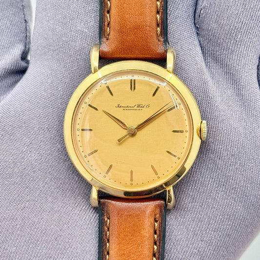 IWC 36mm Manual Hand Wind 18k Yellow Gold Aftermarket Strap Vintage Men's Watch