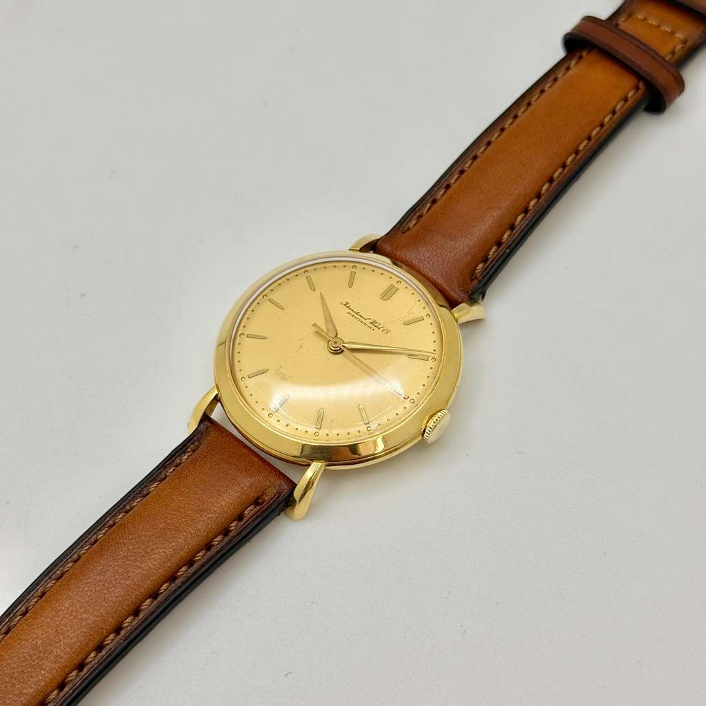 IWC 36mm Manual Hand Wind 18k Yellow Gold Aftermarket Strap Vintage Men's Watch