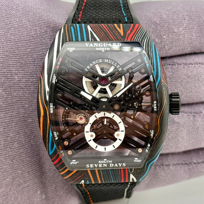 Fanck Muller Vanguard Damascus Carbon Skeleton Watch V43 S6 SQT CRADAM COL DRM