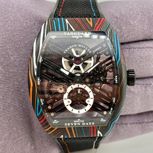Fanck Muller Vanguard Damascus Carbon Skeleton Watch V43 S6 SQT CRADAM COL DRM
