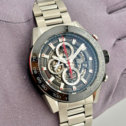 Tag Heuer Carrera 45mm Automatic Chrono Skeleton Dial Men's Watch CAR2A1Z.FT6044
