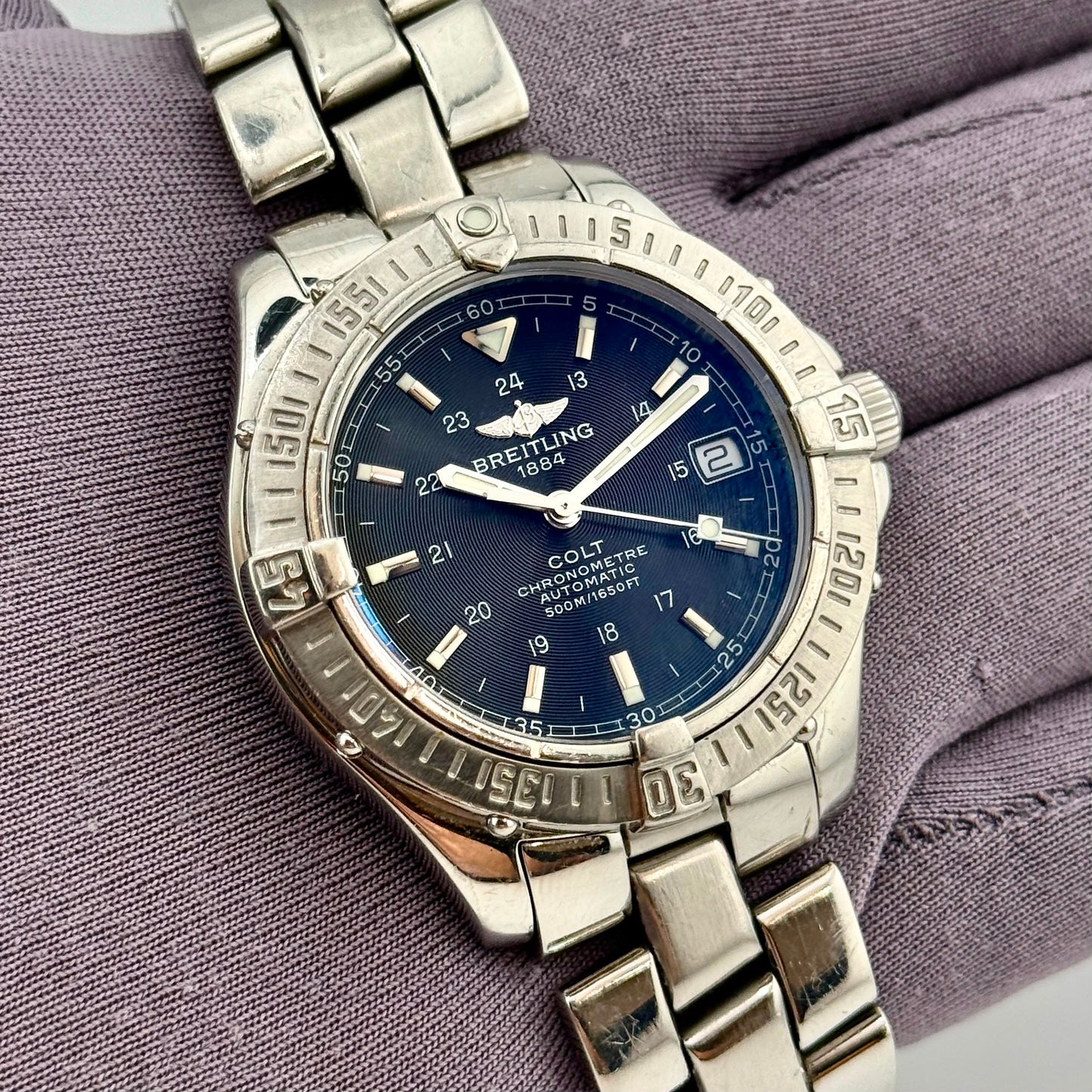Breitling Colt 38mm Blue Dial Automatic Stainless Steel Men's Watch A17350
