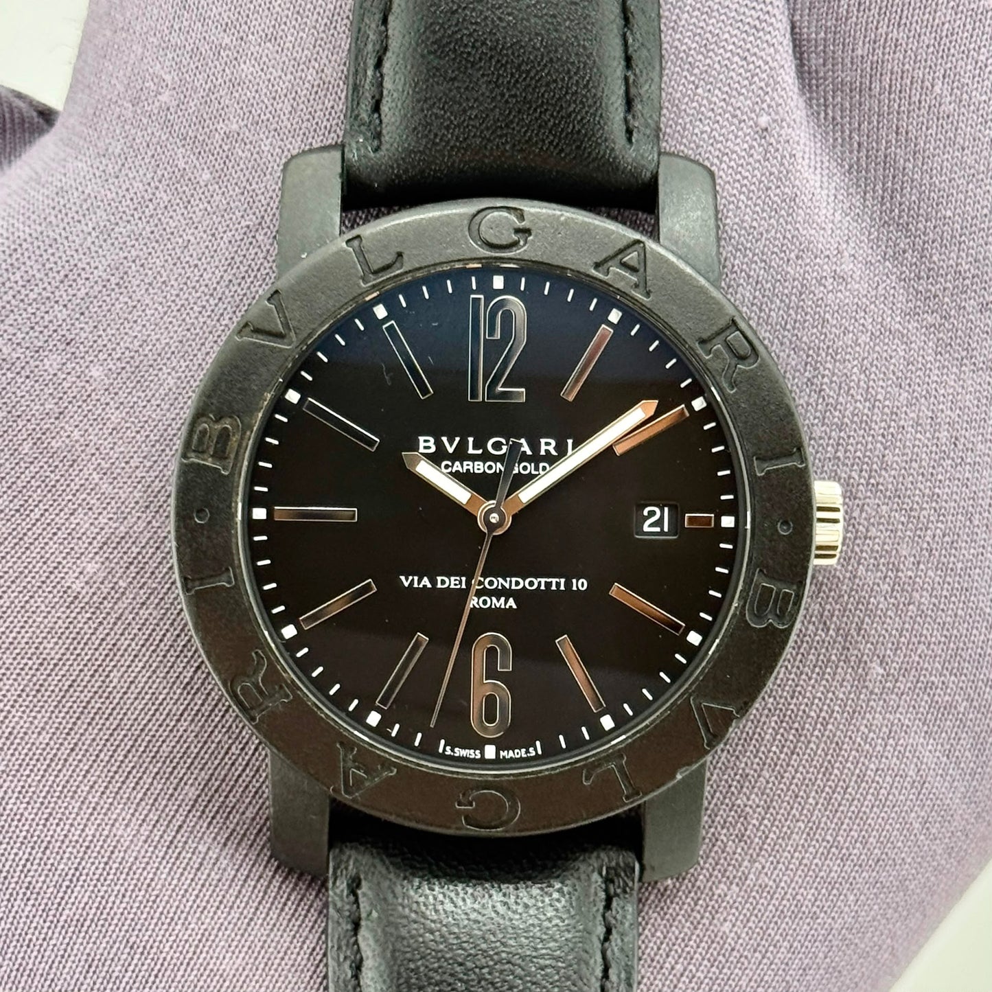 Bvlgari Carbon Gold Via Condotti Automatic 40mm Black Dial Men's Watch BB40CL