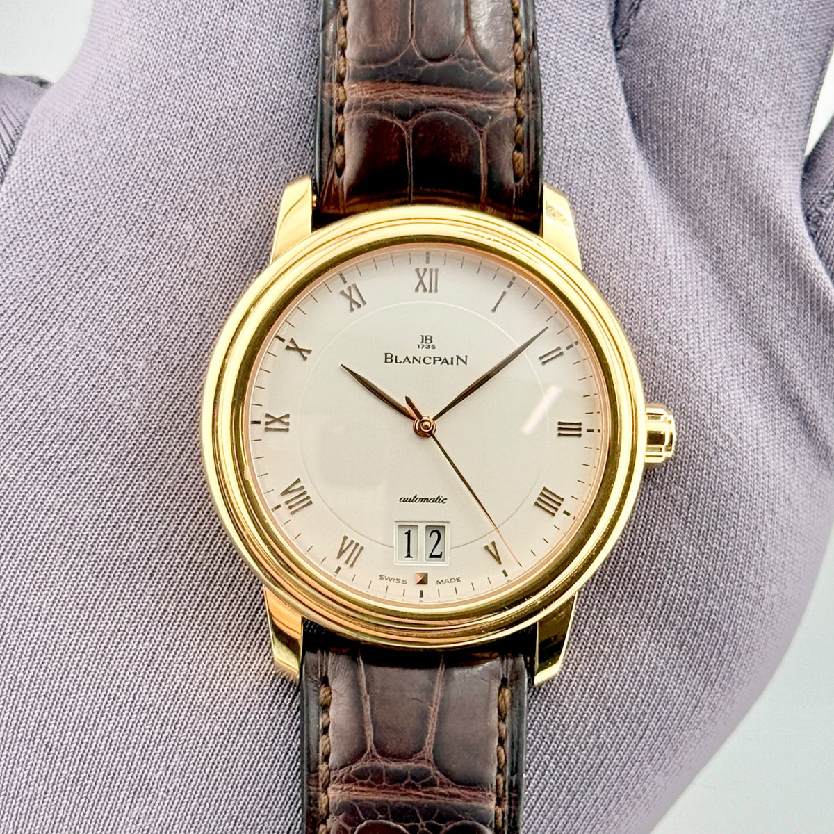 Blancpain Ultra Slim Auto Large Date 38mm 18k Rose Gold Men's Watch 6850-3642