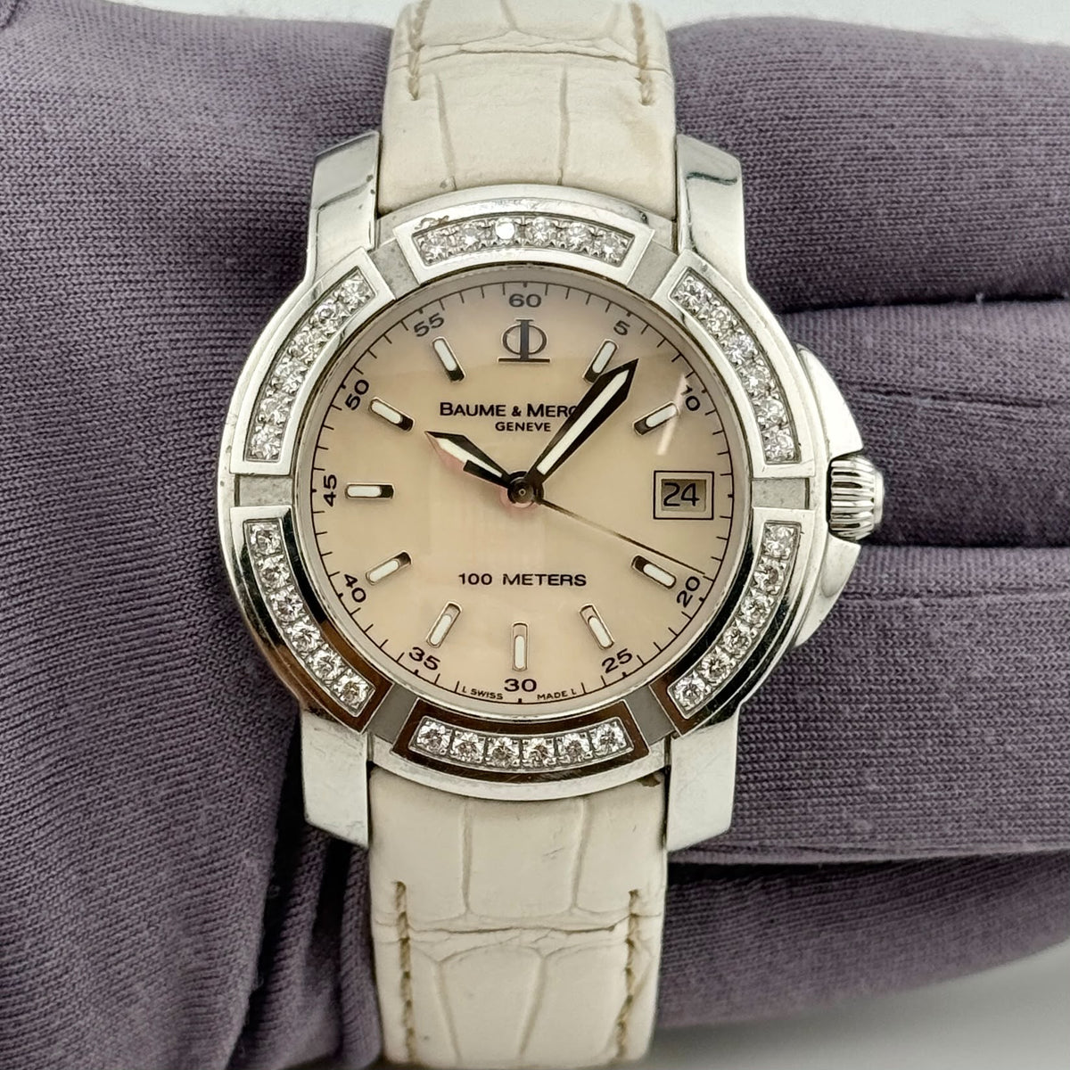 Baume & Mercier Capeland Steel 36mm Quartz Diamond Bezel Ladies Watch 65435
