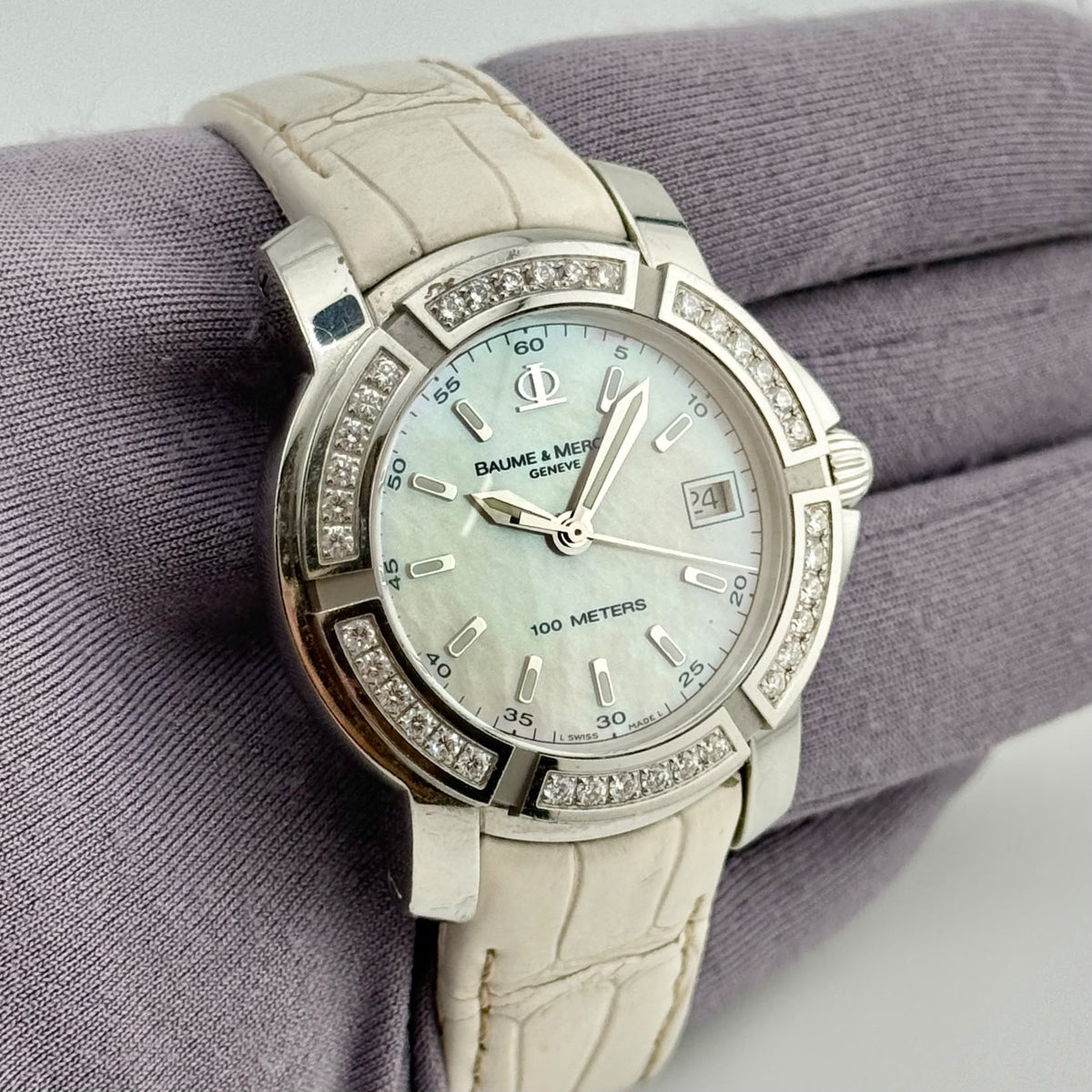 Baume & Mercier Capeland Steel 36mm Quartz Diamond Bezel Ladies Watch 65435