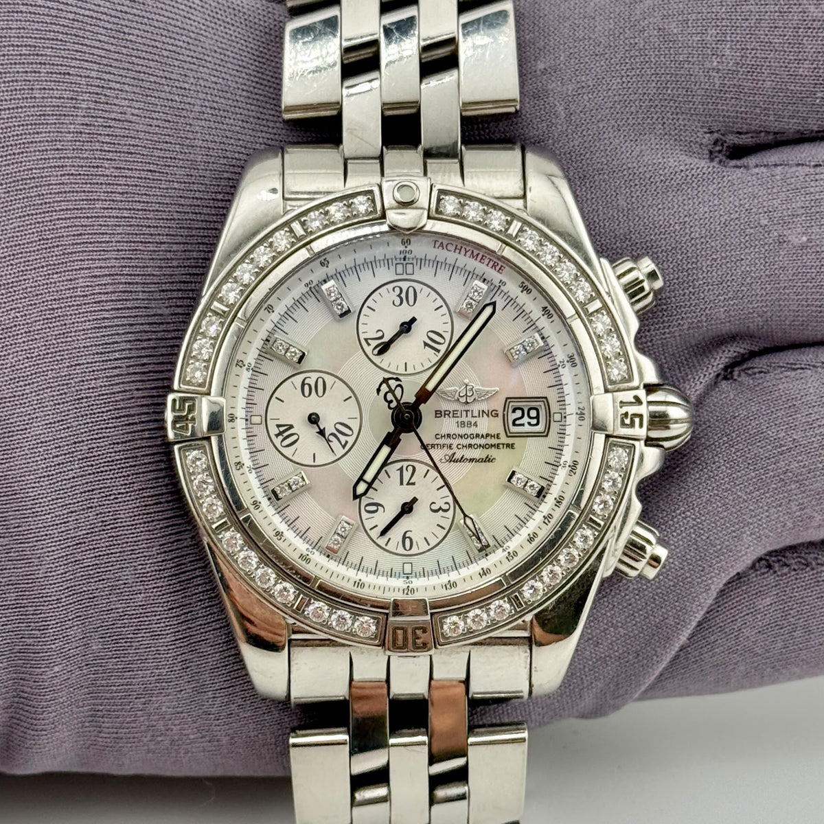 Breitling Chronomat Evolution 44mm Auto Diamond Bezel Men's Watch A1335653/A569