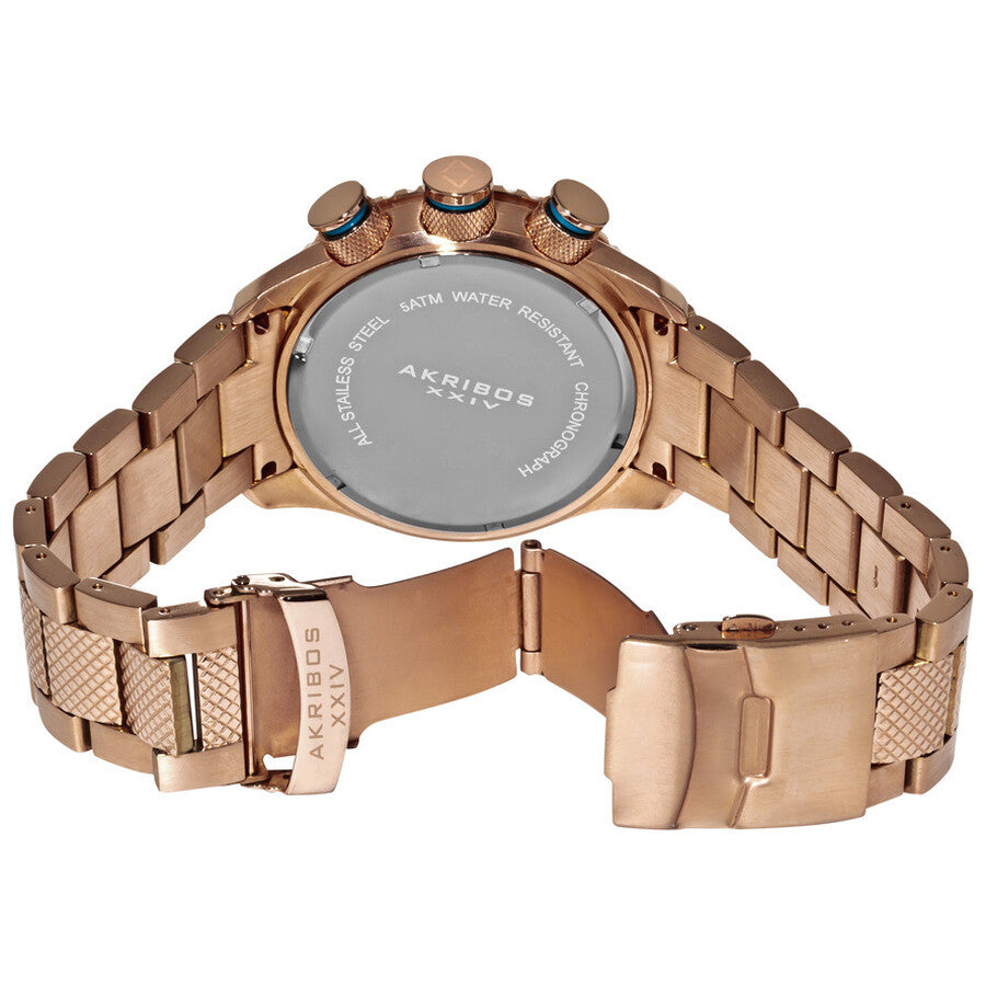 Akribos XXIV Conqueror 47mm Rose Gold Tone Black Etched Dial Men's Watch AK512RG