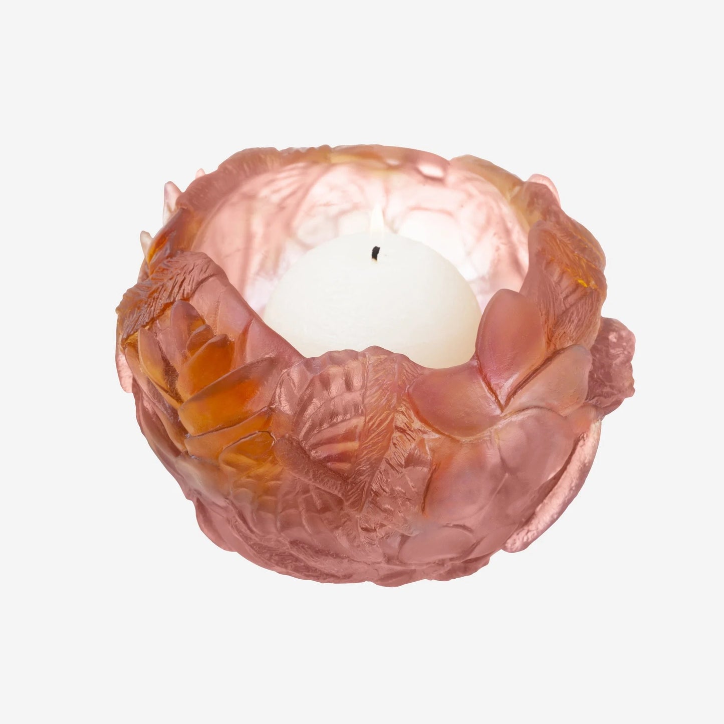 Daum France Crystal Bouquet Candle Holder Red Orange Pate de Verre 05377
