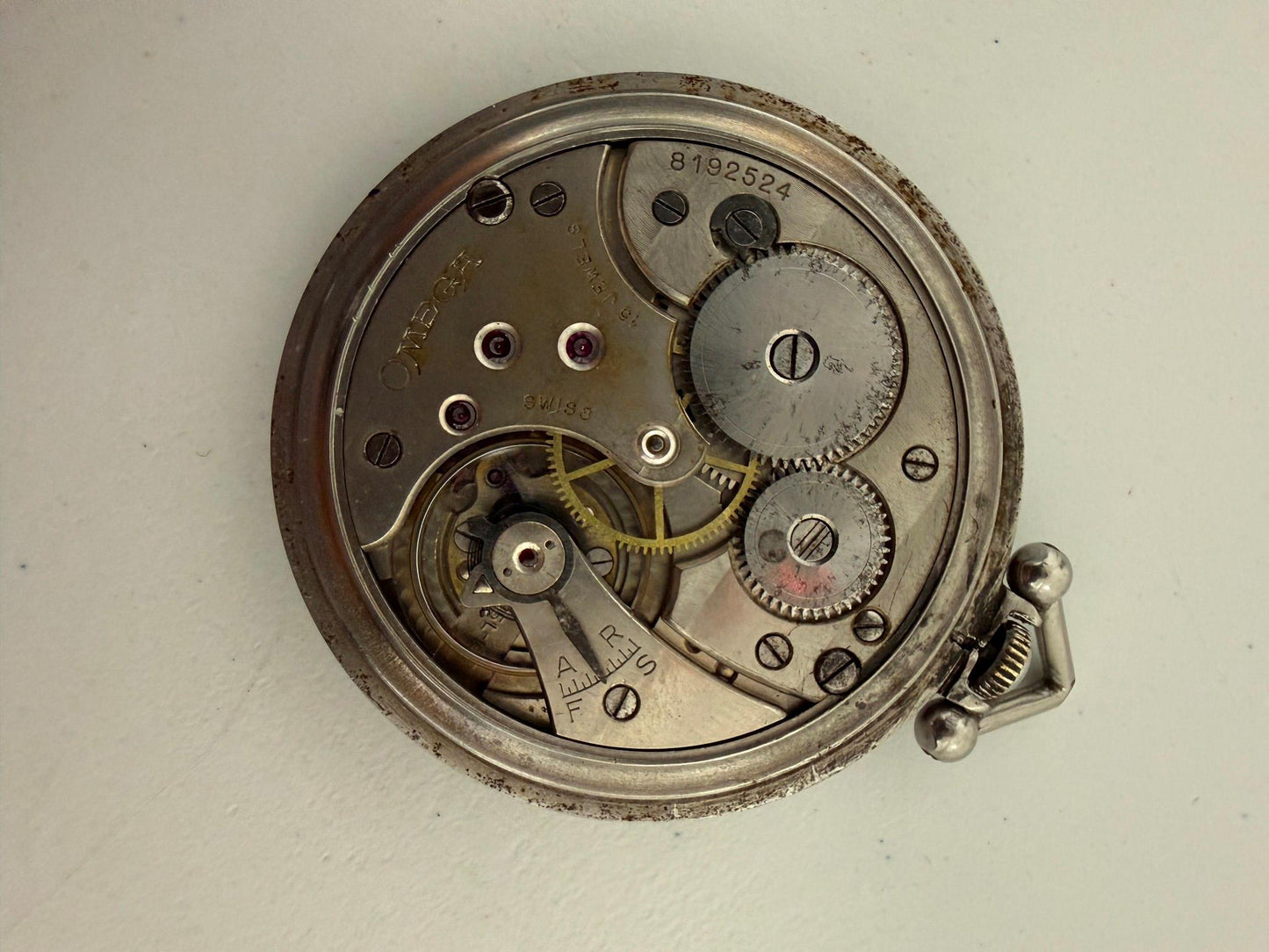 Omega Art Deo Estairos Beige Dial Manual Winding Steel Vintage 46mm Pocket Watch