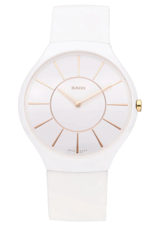 Rado True Thinline 39mm White Dial Rubber Strap Ceramic Ladies Watch R27957109