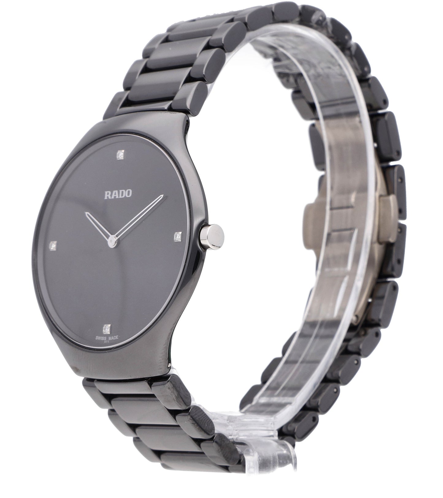 Rado True Thinline 39mm Quartz Black Diamond Dial Ceramic Men's Watch R27741712
