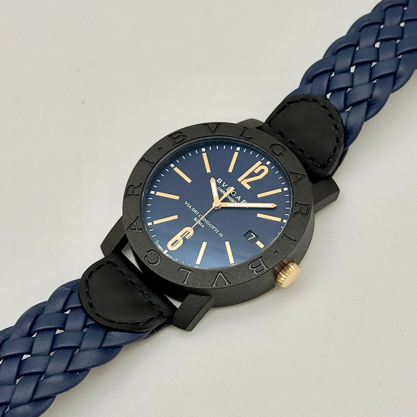 Bvlgari Carbon Gold 40mm Black Dial & Leather Strap Automatic Men's Watch BB40CL