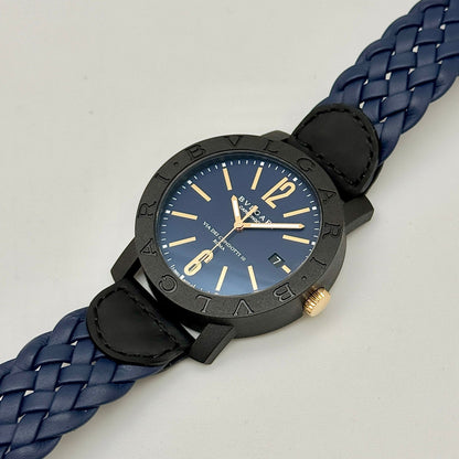 Bvlgari Carbon Gold 40mm Black Dial & Leather Strap Automatic Men's Watch BB40CL