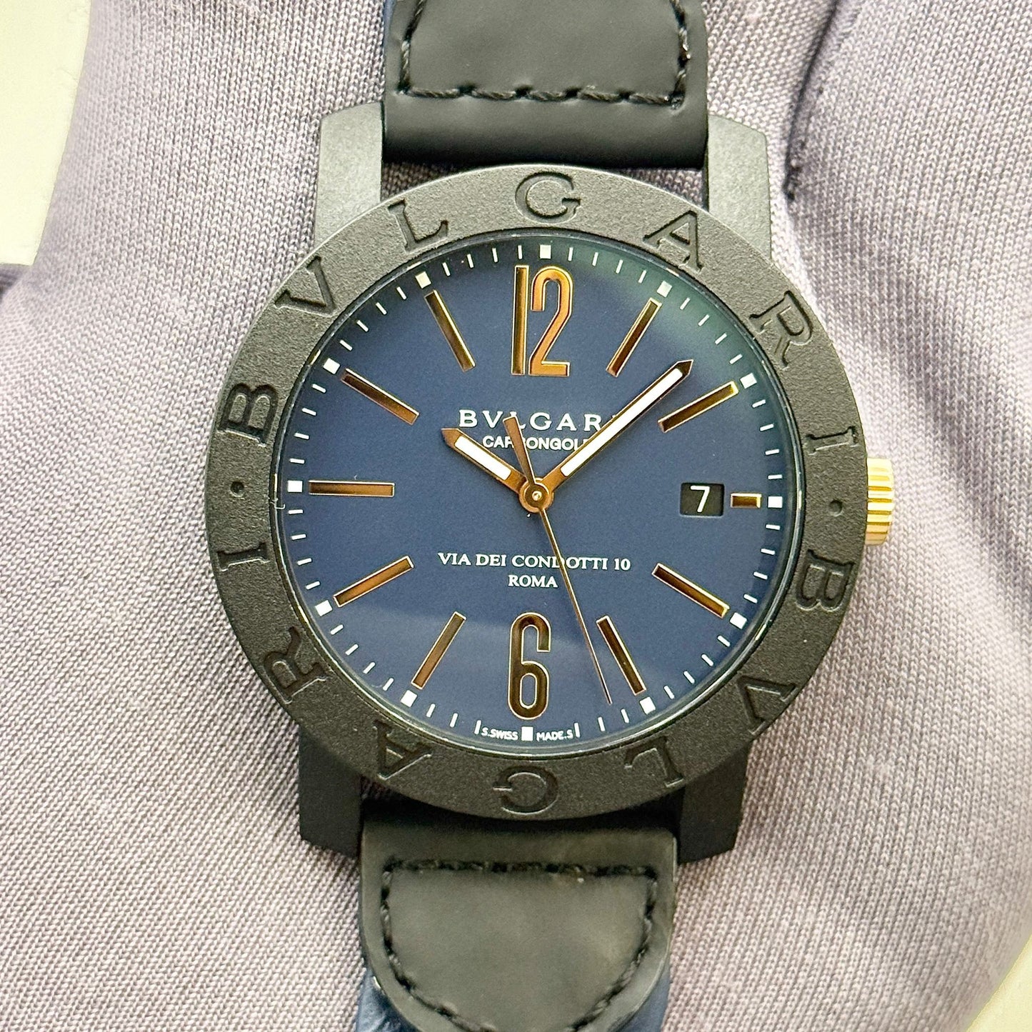 Bvlgari Carbon Gold 40mm Black Dial & Leather Strap Automatic Men's Watch BB40CL