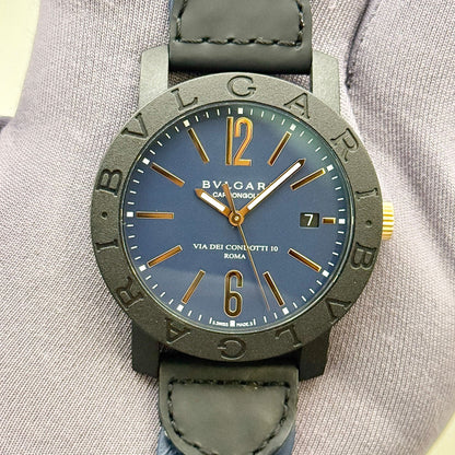 Bvlgari Carbon Gold 40mm Black Dial & Leather Strap Automatic Men's Watch BB40CL