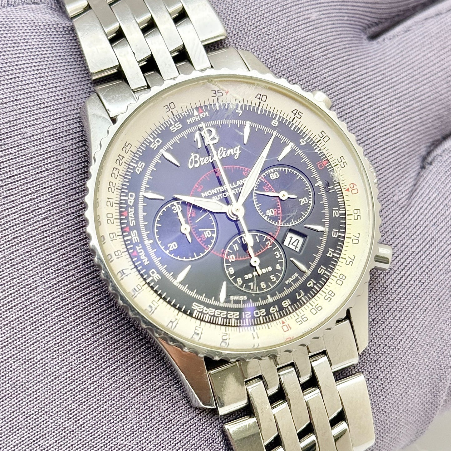 Breitling Montbrilliant 38mm Automatic Chronograph Black Dial Men's Watch A41330