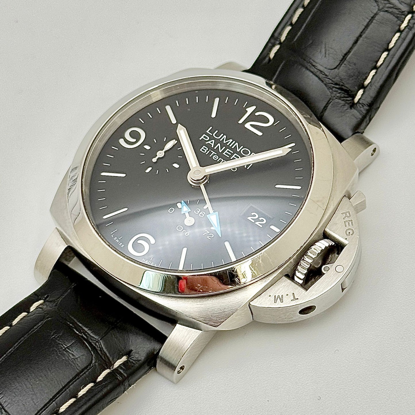 Panerai Bi Tempo Power Reserve 44mm Black Dial GMT Men's Watch PAM01360