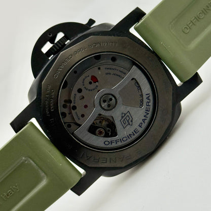 Panerai Luminor GMT 44mm Green Strap Ceramic Black Dial Men's Watch PAM00441