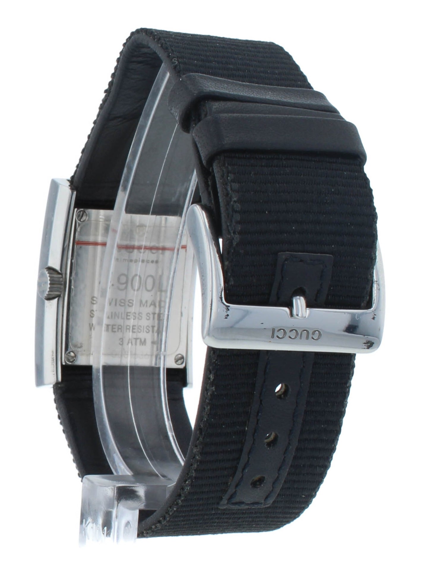 Pre-Owned Gucci 4900L Quartz Steel 23mm Black Dial Textile Strap Ladies Watch