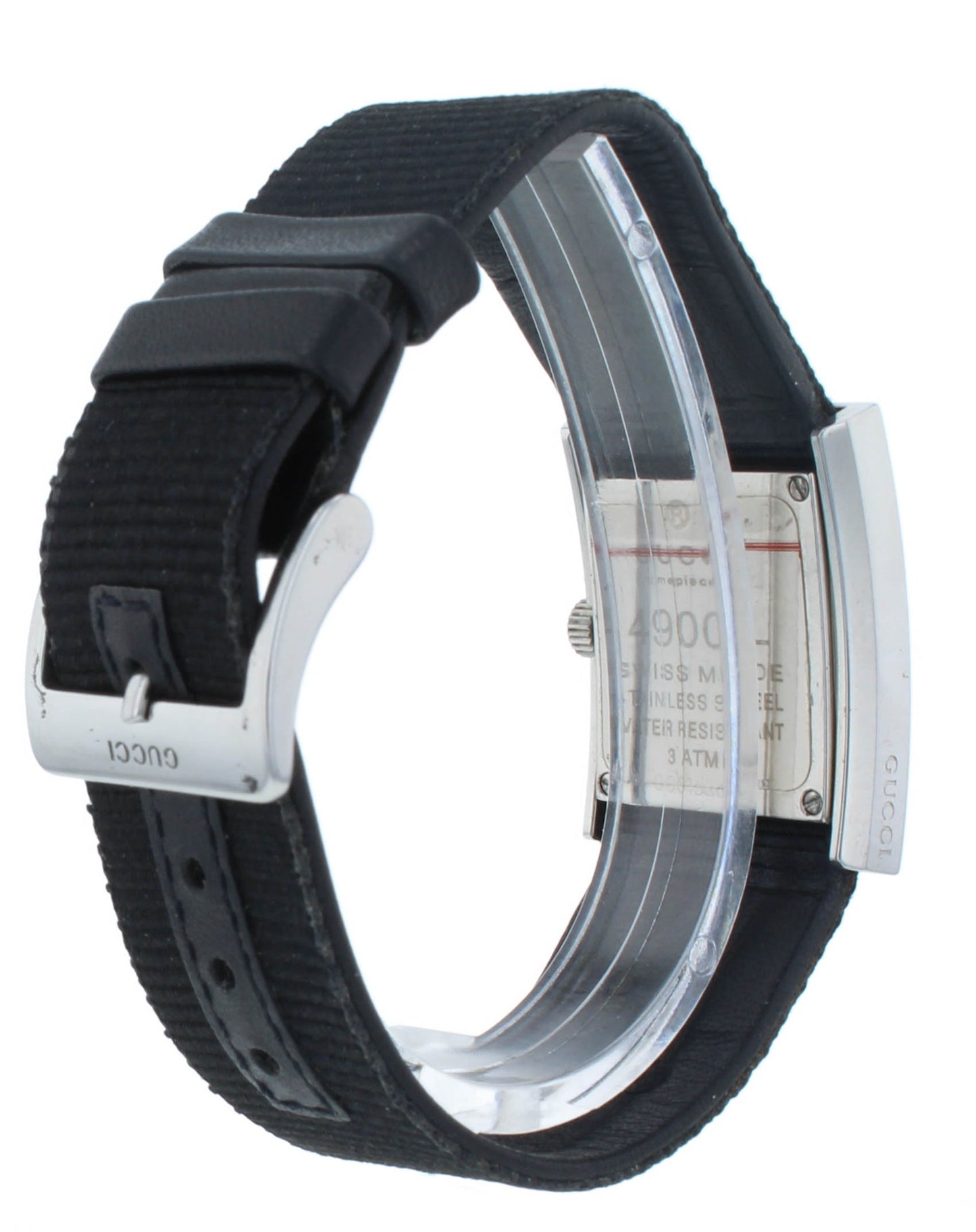 Pre-Owned Gucci 4900L Quartz Steel 23mm Black Dial Textile Strap Ladies Watch