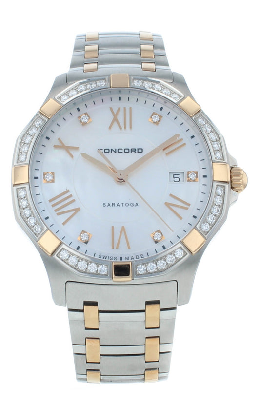 Concord Saratoga 40mm Steel & 18kt Rose Gold Quartz White Dial Mens Watch 320217