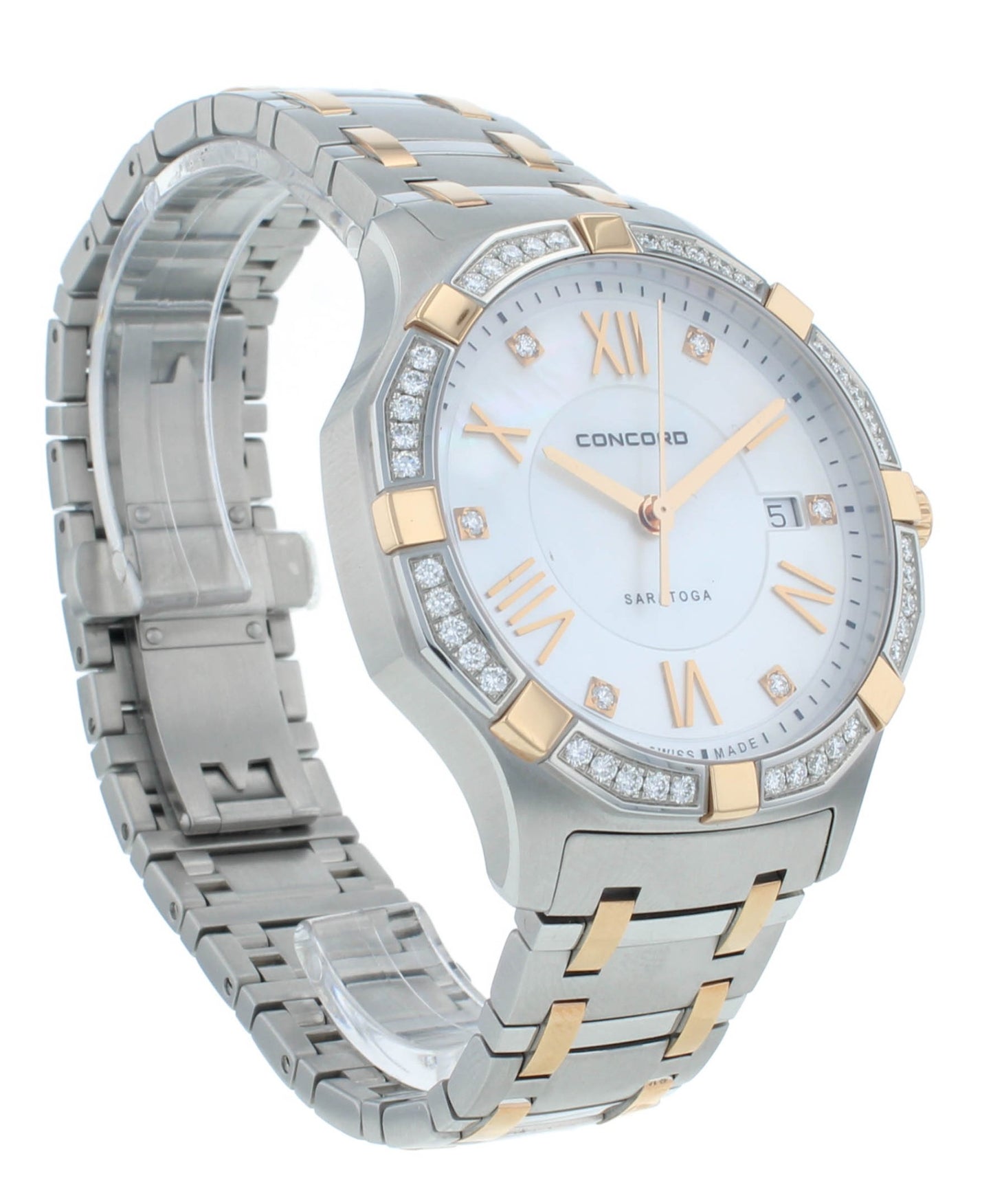 Concord Saratoga 40mm Steel & 18kt Rose Gold Quartz White Dial Mens Watch 320217
