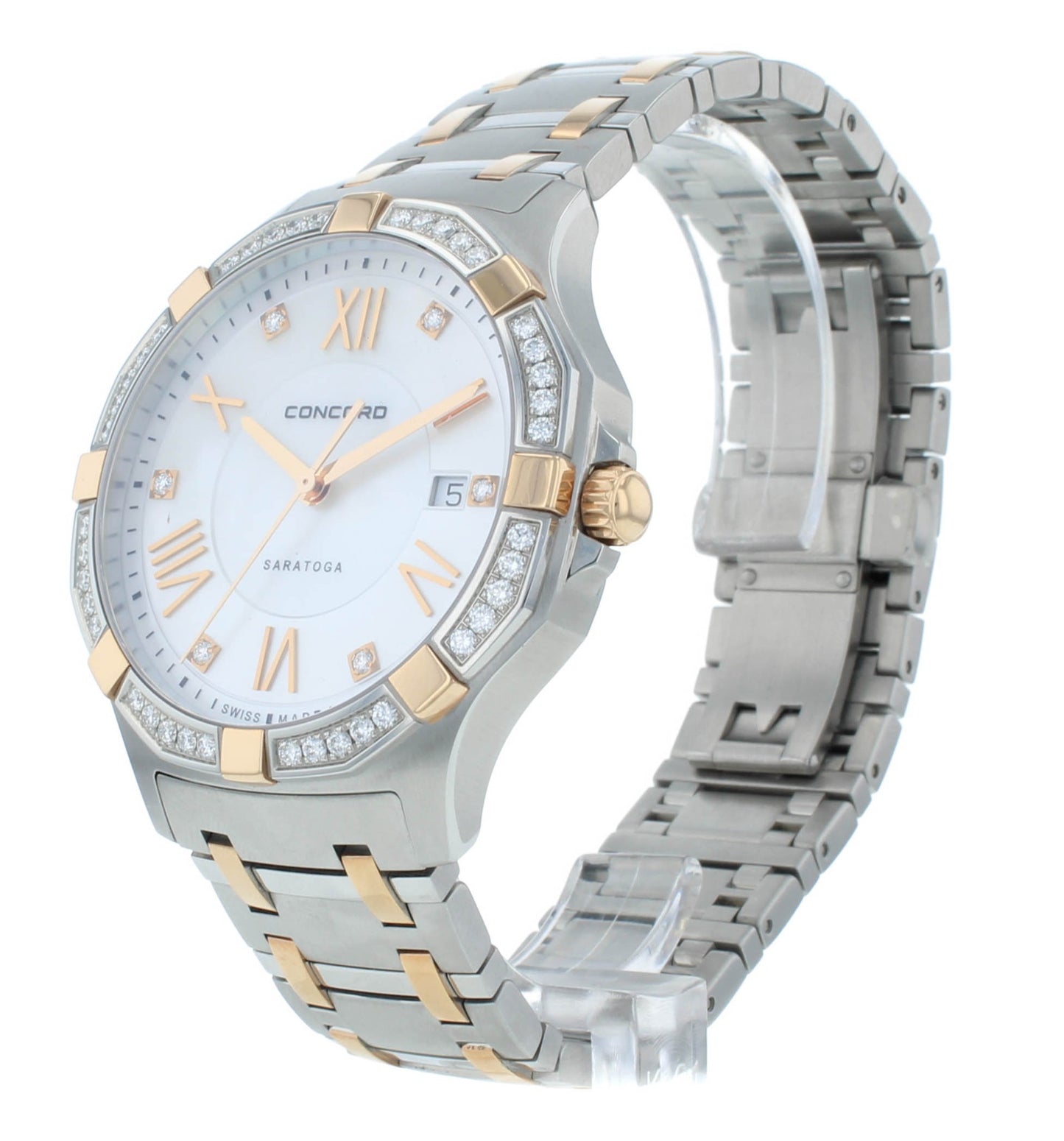 Concord Saratoga 40mm Steel & 18kt Rose Gold Quartz White Dial Mens Watch 320217
