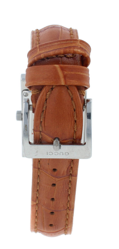 Pre-Owned Gucci 7700L 24mm Silver Dial Brown Leather Strap Quartz Ladies Watch