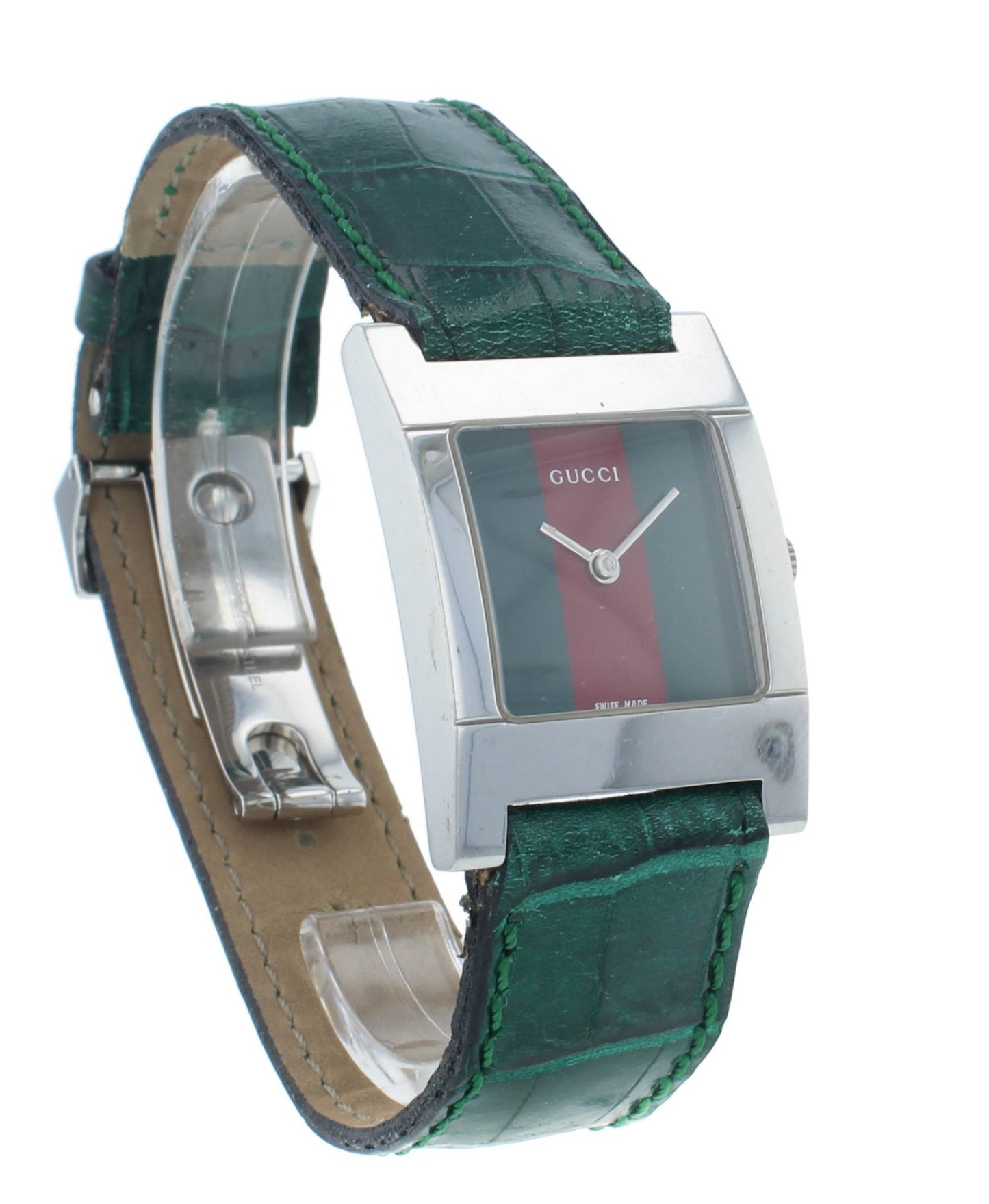 Pre-Owned Gucci 7700L 24mm Green & Red Dial Green Strap Quartz Ladies Watch